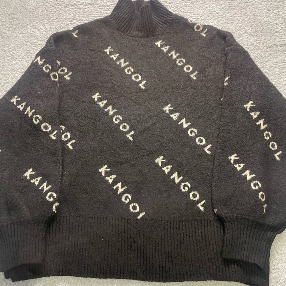 Kangol x H&M Small Mock Neck Sweater Black White Spellout Poly Acrylic Blend